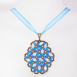 Pendant 65cm - Marissa Oval-Blue Organza - Pendant 65cm - Laiton bronze